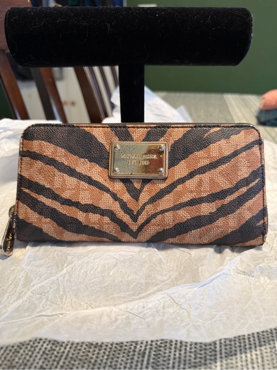 Michael Kors Handbags - Michael Kors Zip-Around Wallet in Tan and Black Tiger-Print